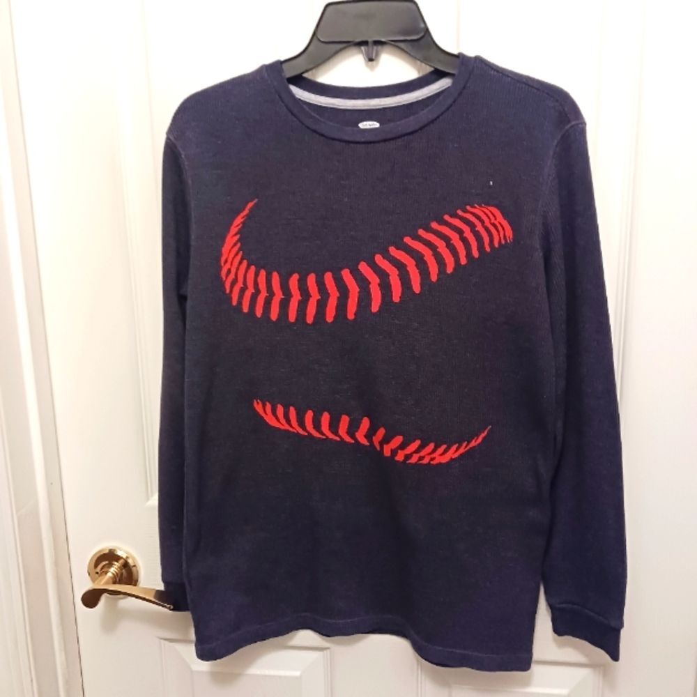 Old Navy EUC Thermal Long Sleeve Boys T- Shirt Baseball Stitch Design Size …